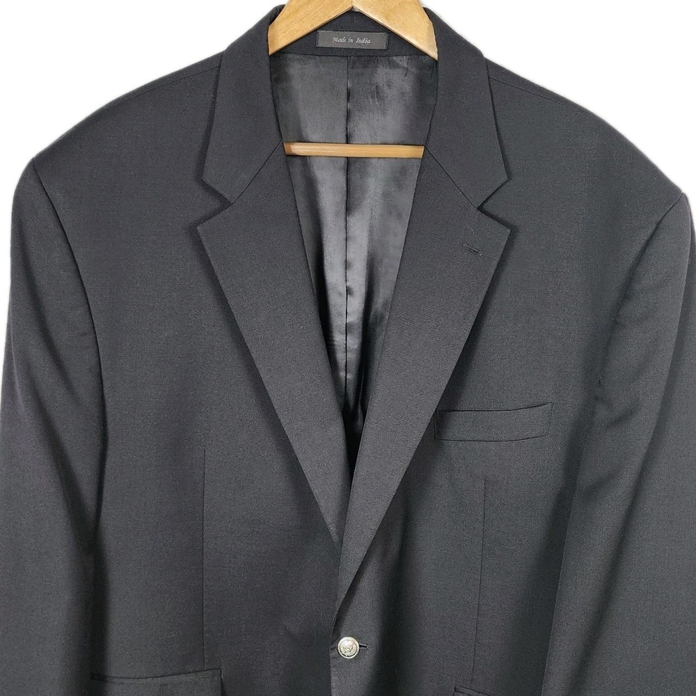 Chaps Wool Blazer Sport Coat Mens 50R Black Silver Buttons Career Office Party